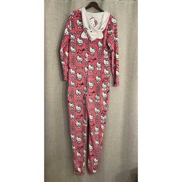 Hello Kitty Pink and White One Piece Fleece Pajama Jumpsuit Adult Size Small New - Picture 5 of 7